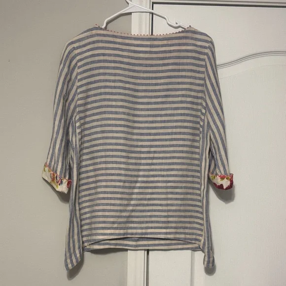 J. Jill Blue and White Striped Blouse with Floral Embroidery - Picture 2 of 4